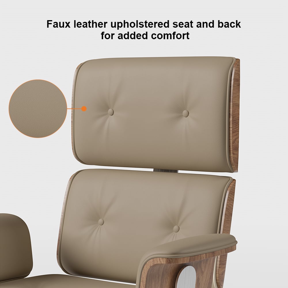 Modern Khaki Home Office Chair Swivel Upholstered Wooden Desk Chair Adjustable Height window image