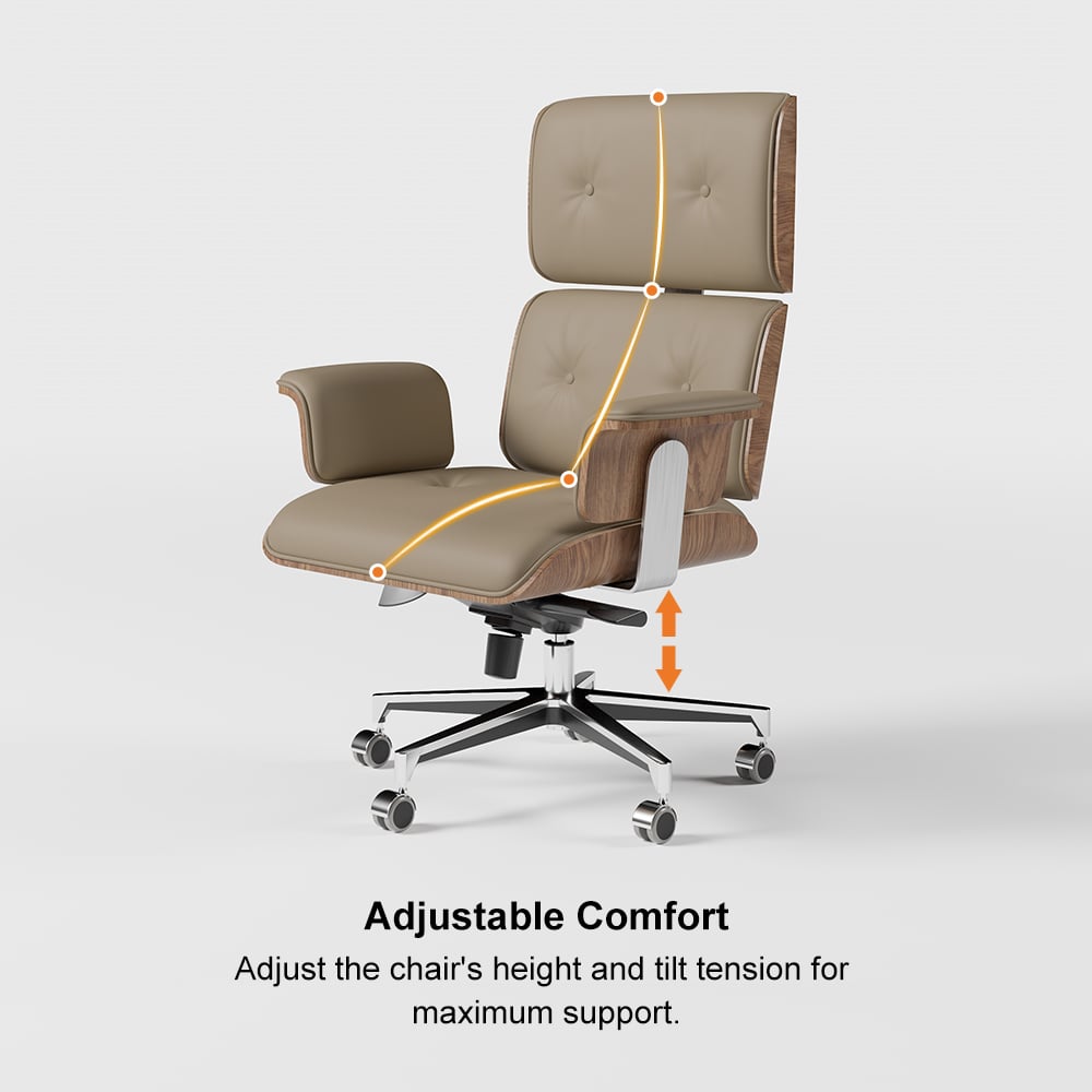 Modern Khaki Home Office Chair Swivel Upholstered Wooden Desk Chair Adjustable Height window image