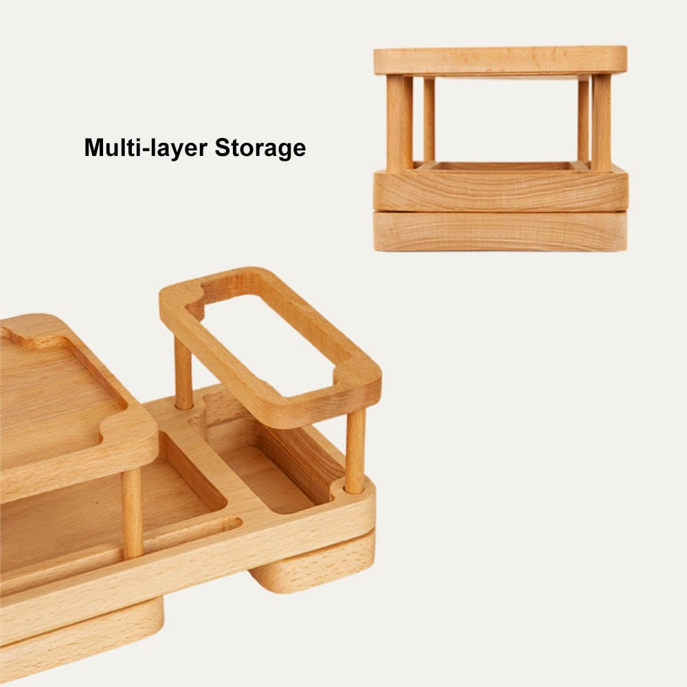 2 Piece Wood Counter Shelf Set Extendable Table Rack Organizer with Makeup Brush Holder