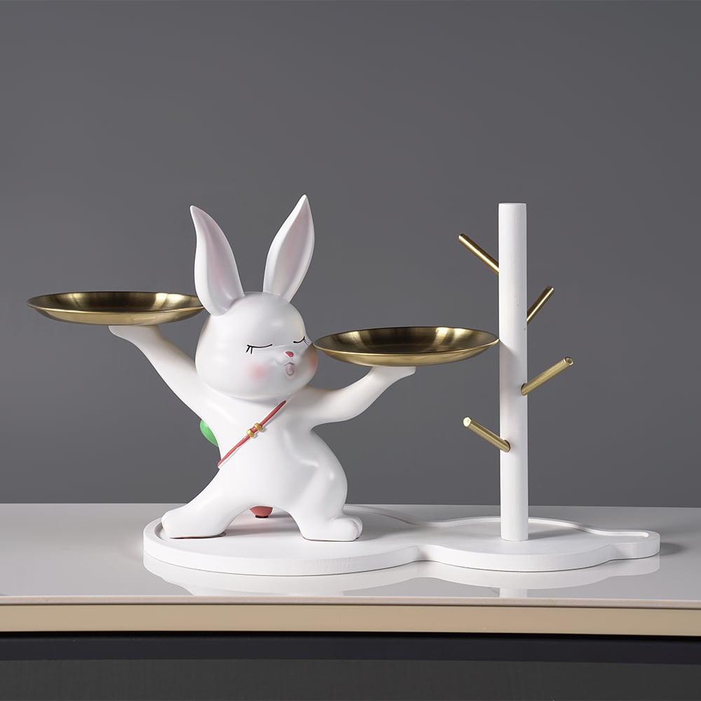 Cute Golden Rabbit Double Tray Desk Top Storage Resin Key Holder Home Decoration  window image