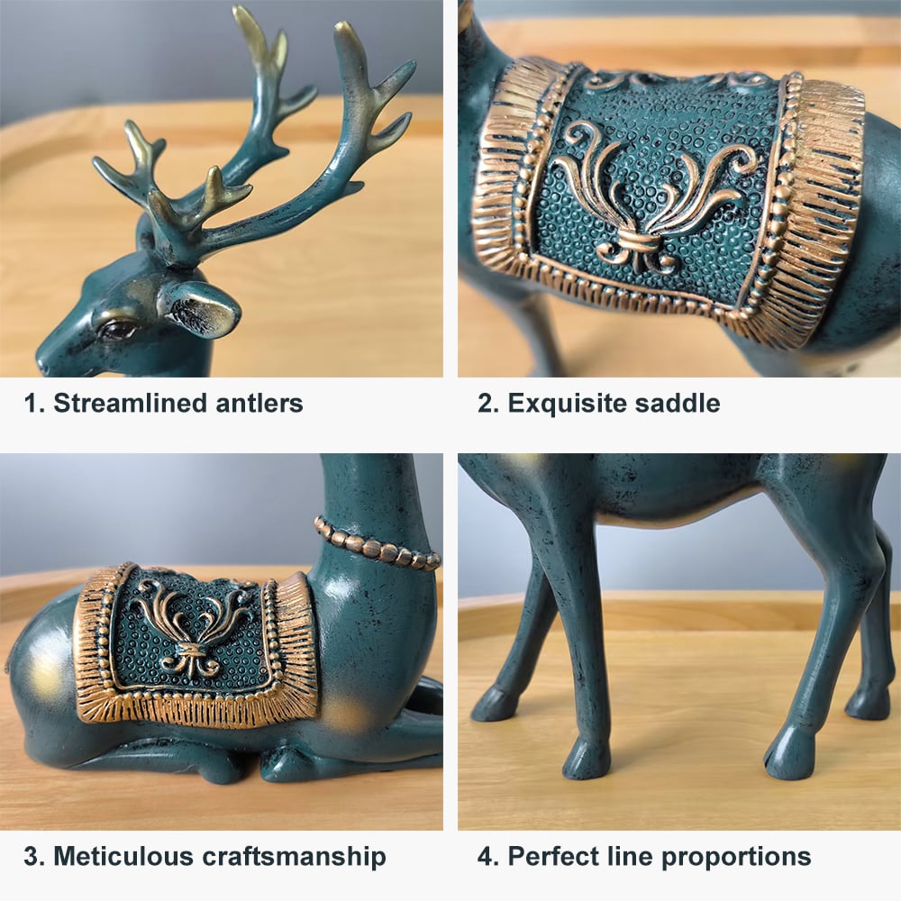 3PCS Arrangement European Resin Table Clocks Retro Lucky Elk Desktop Decoration