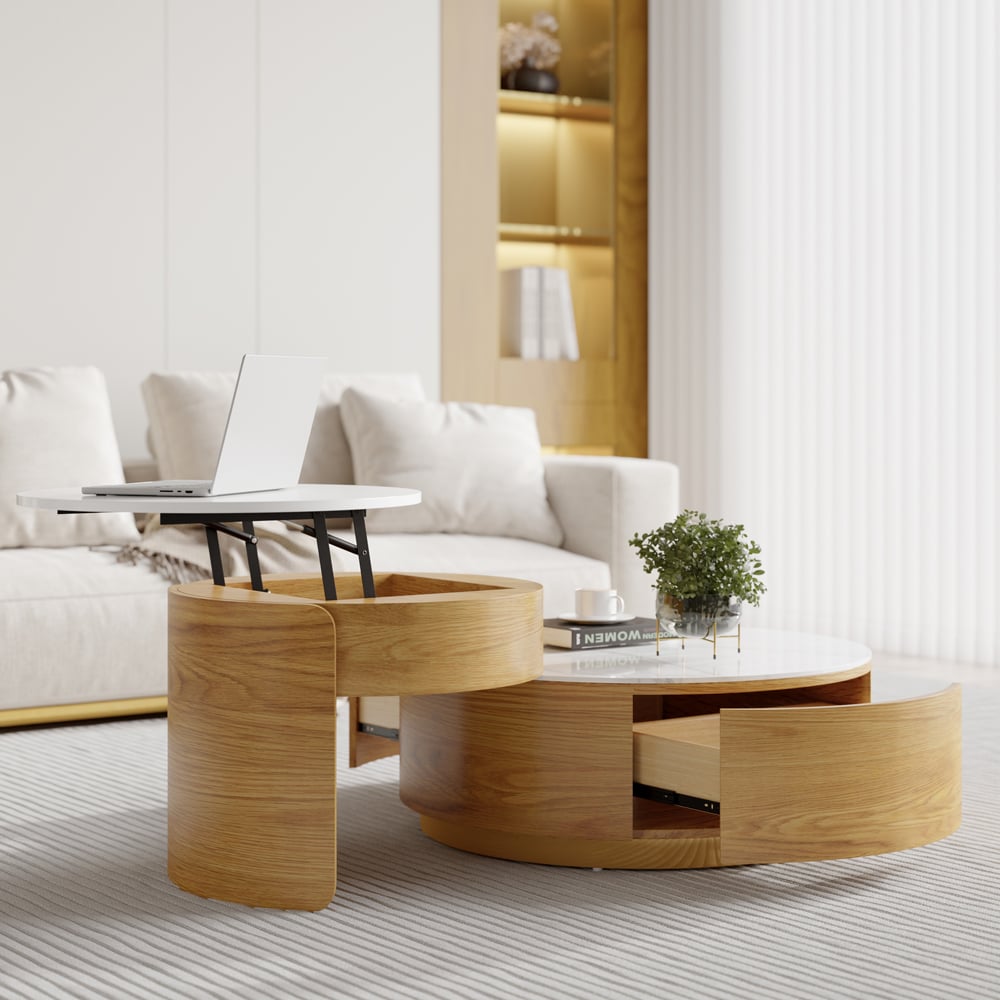 HULALA HOME Tavolino Lift-Top In Legno – Con Piano Rialzabile E Vano Nascosto – Stile Rustico – Ghianda