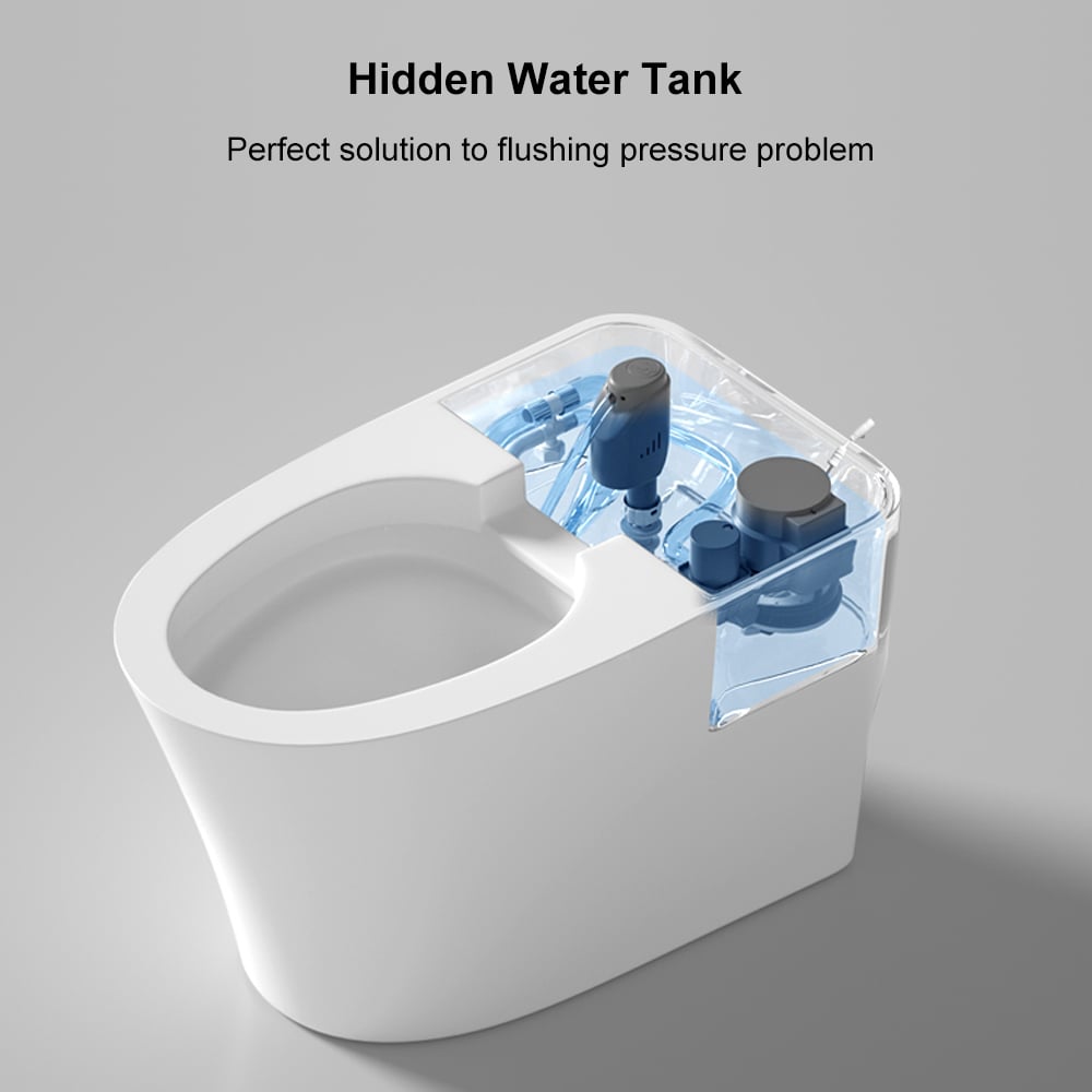 Elongated One-Piece Smart Toilet Floor Mounted Automatic Toilet in White & Black window image