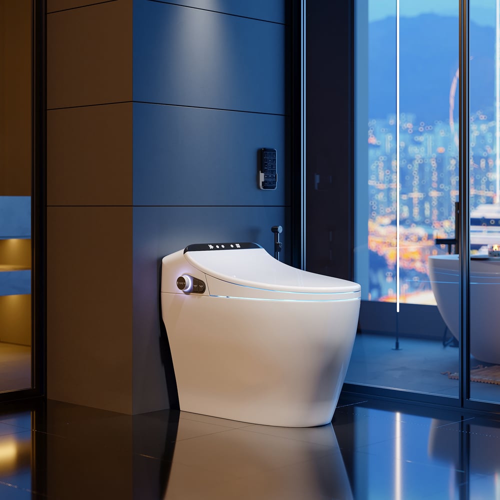 Modern Smart One-Piece 1.27 GPF Floor Mounted Elongated Toilet and Bidet with Seat window image