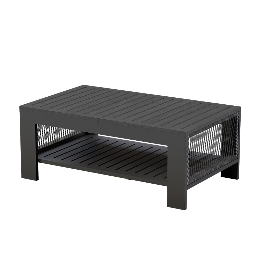 6-seater with fireplace garden furniture set made of rust-proof aluminum in light gray window image