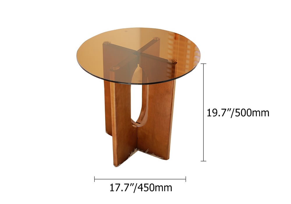 Tea Tempered Glass End Table Solid Wood Side Table weights dimensions image