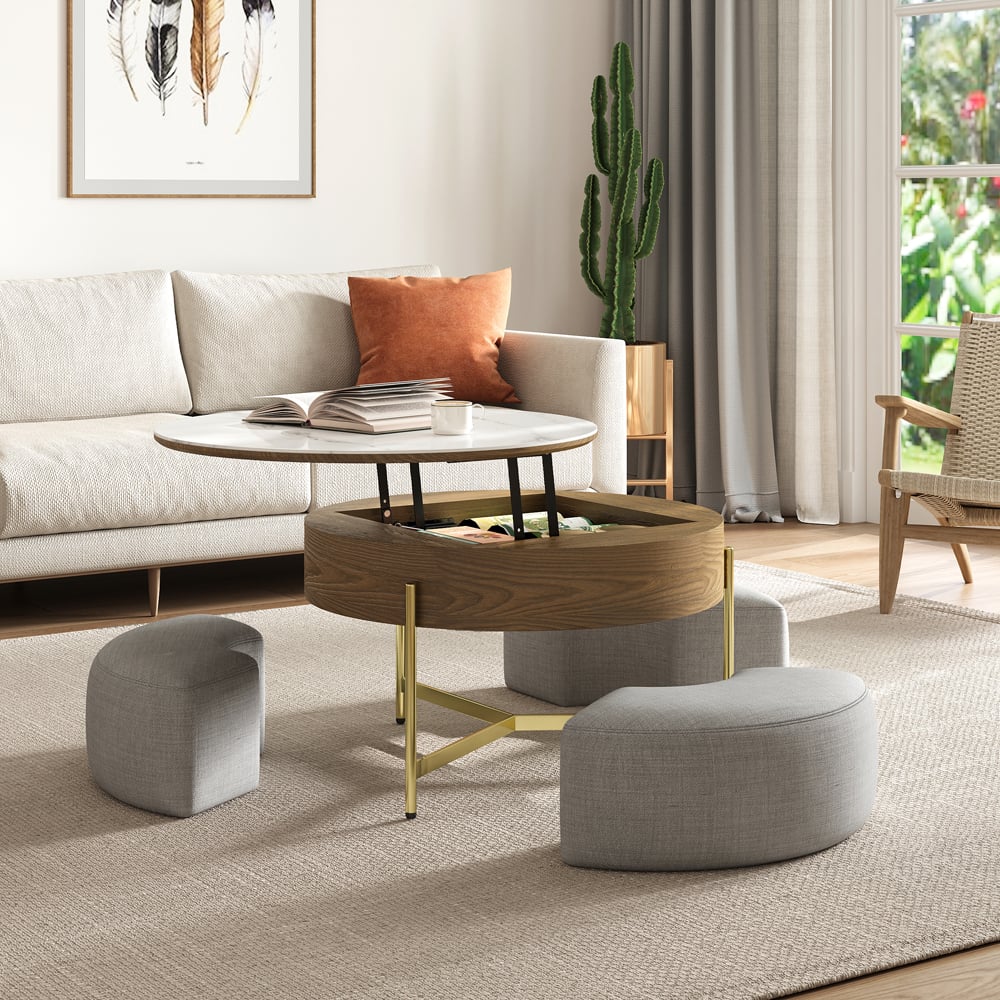 Tavolino Da Caffè Rotondo GreenForest A 2 Livelli - Design Moderno Con Ripiano Aperto E Gambe In Metallo, 70 Cm, Per Soggiorno