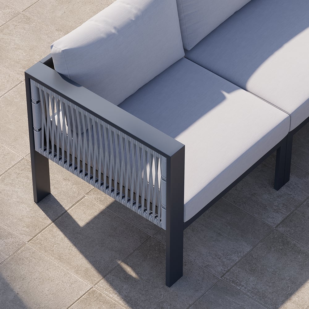 6-seater with fireplace garden furniture set made of rust-proof aluminum in light gray window image