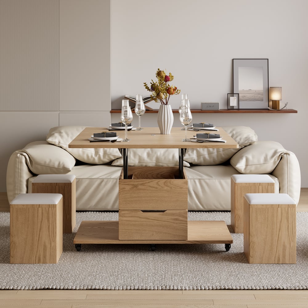 Table basse multifonctionnelle moderne avec plaque de levage réglable en hauteur et espace de rangement image de fenêtre