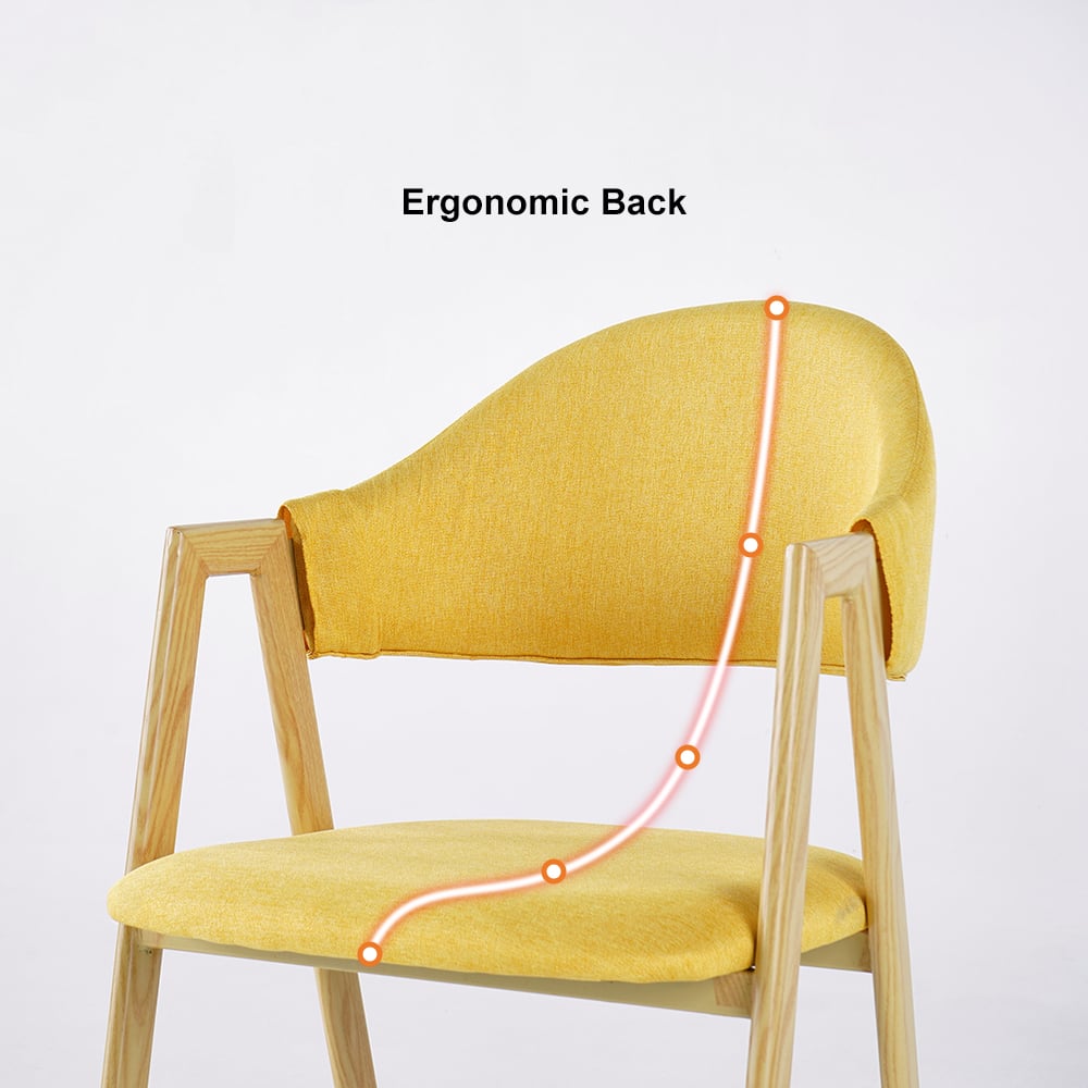 4-Piece Yellow Linen Upholstered Dining Chair Curved Back Chair window image