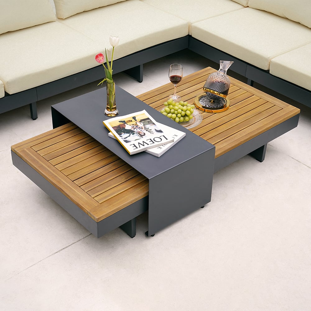 Set de jardin avec 2 canapés et 2 tables basses en bois de teck et aluminium - beige image de fenêtre