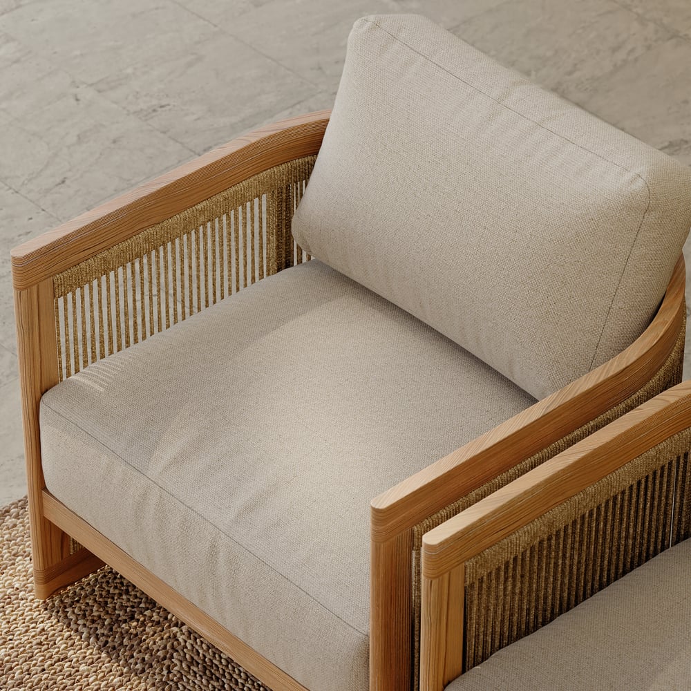 4-Pieces Beige Teak Hand Woven Rope Outdoor Sofa Set window image