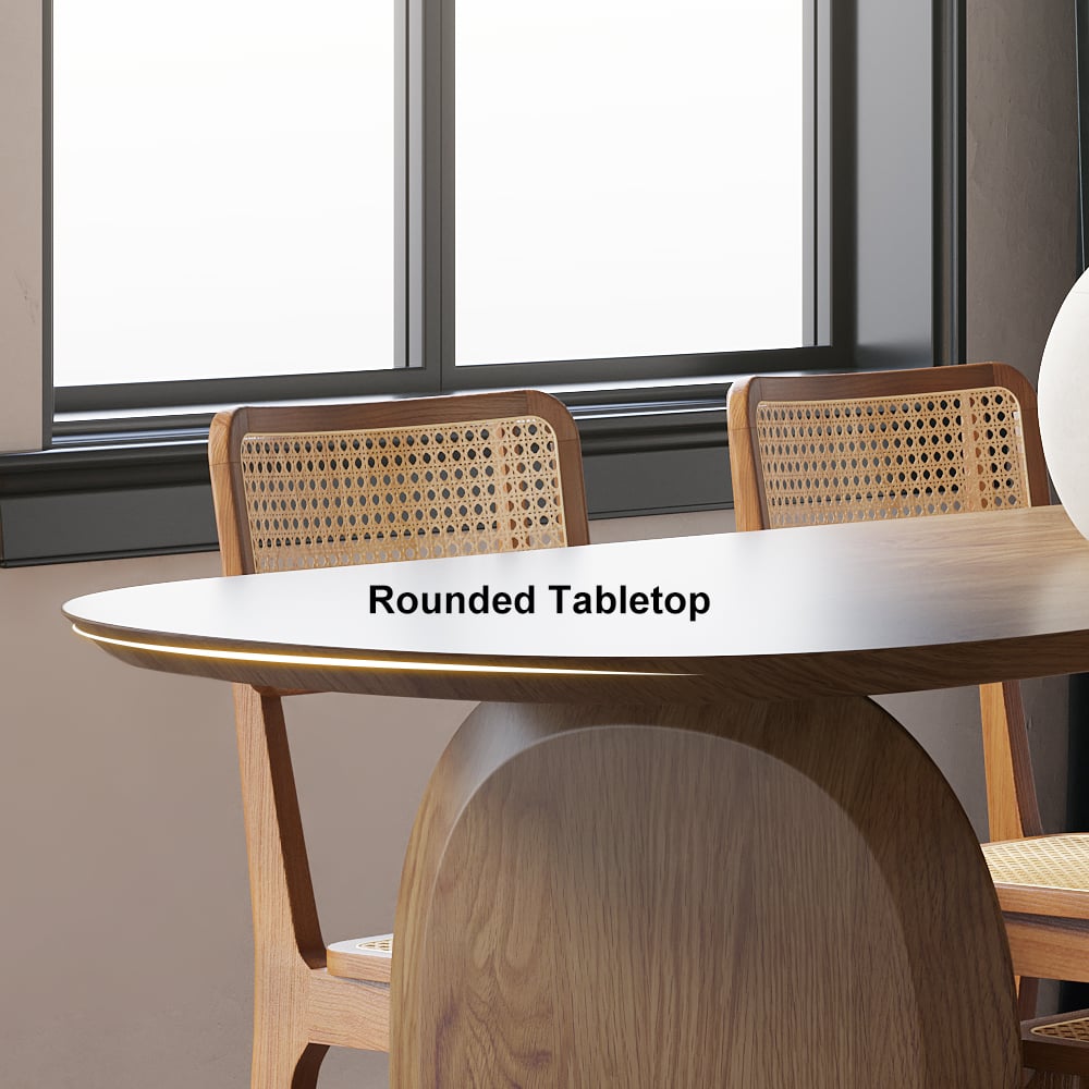 Japandi-Esstisch, 2.000 m, mit 6 Esszimmerstühlen aus Nussbaumholz, Japandi-Rattan, Gestell aus Massivholz Schaufensterbilder