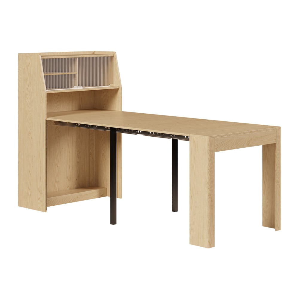 Modern Extendable Dining Table & 4 Natural Folding Dining Chairs Solid Wood Rattan window image