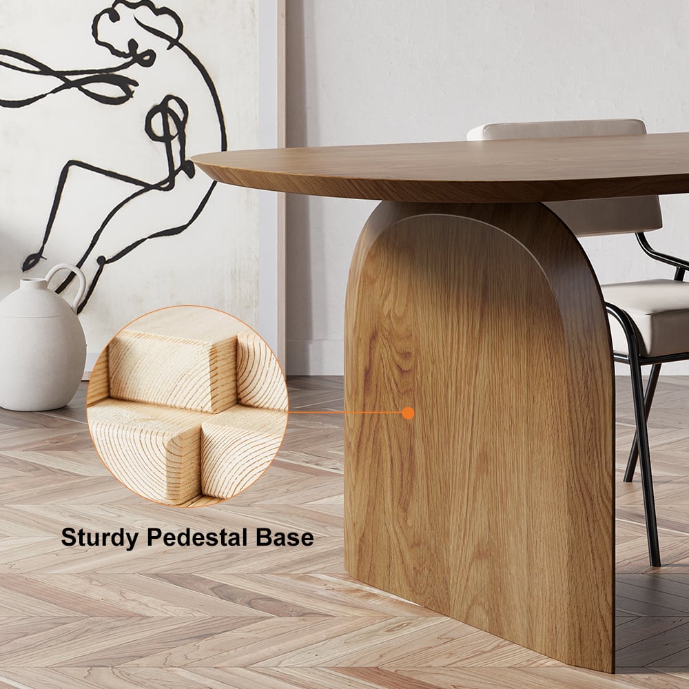 Japandi-Esstisch, 2.000 m, mit 6 Esszimmerstühlen aus Nussbaumholz, Japandi-Rattan, Gestell aus Massivholz Schaufensterbilder