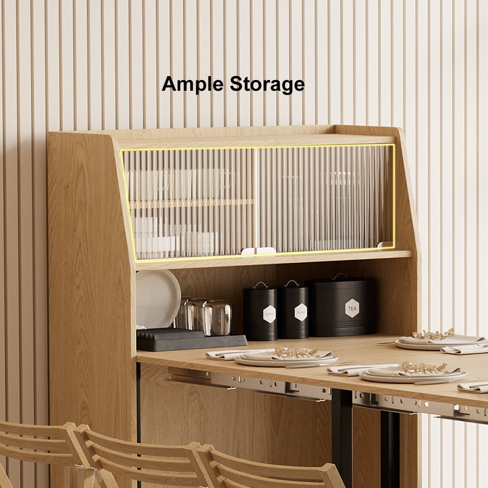 Modern Extendable Dining Table & 4 Natural Folding Dining Chairs Solid Wood Rattan window image