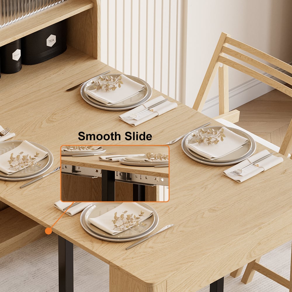 Modern Extendable Dining Table & 4 Natural Folding Dining Chairs Solid Wood Rattan window image