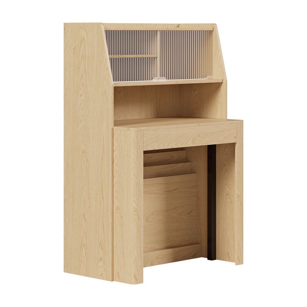 Modern Extendable Dining Table & 4 Natural Folding Dining Chairs Solid Wood Rattan window image