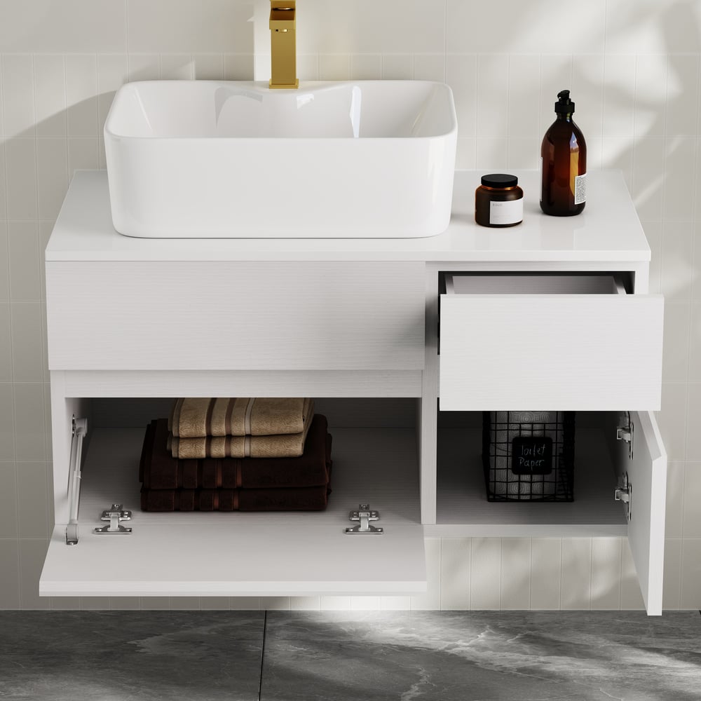 31.5" White Bathroom Vanity & 24" LED Bathroom Vanity Mirror Set window image