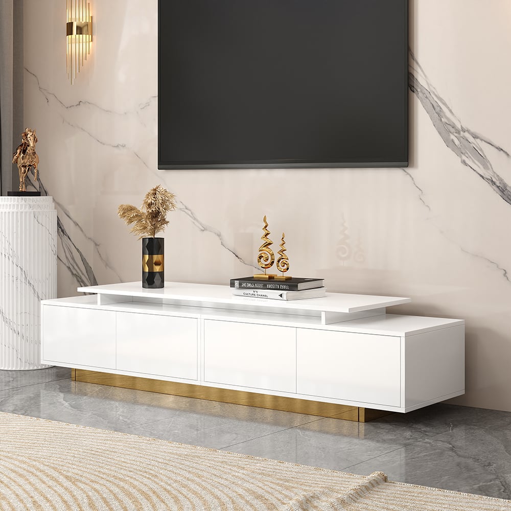 Mordelle Glossy White Extendable TV Stand & Coffee Table Set | Homary