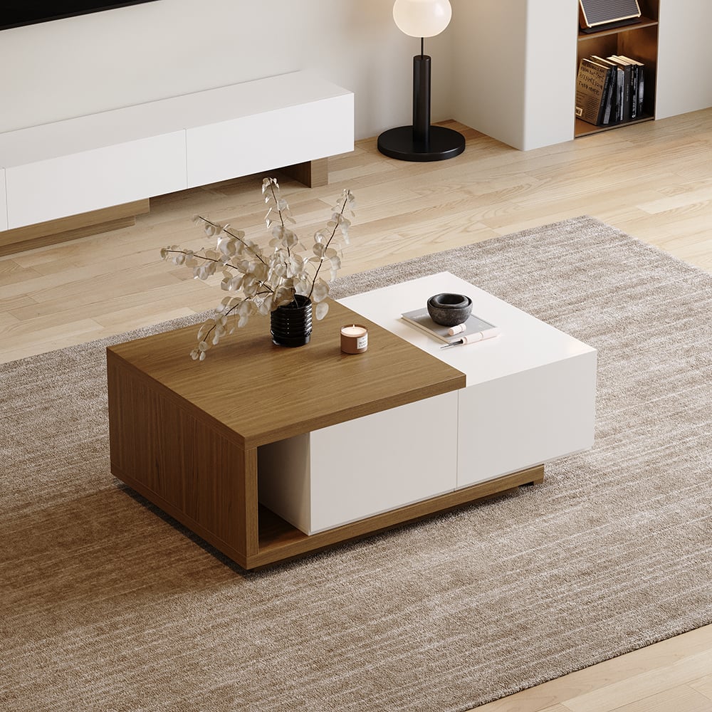 Quoint minimalistisches ausziehbares TV-Lowboard & Couchtisch Set