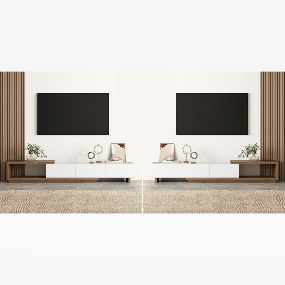 Quoint minimalistisches ausziehbares TV-Lowboard & Couchtisch Set