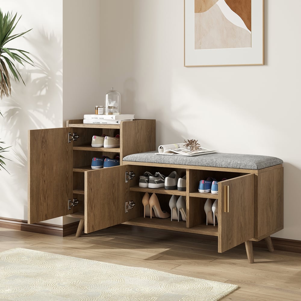 Schmaler rechteckiger Konsolentisch und Schuhablage aus Holz, 1000 mm, rustikaler Nussbaum