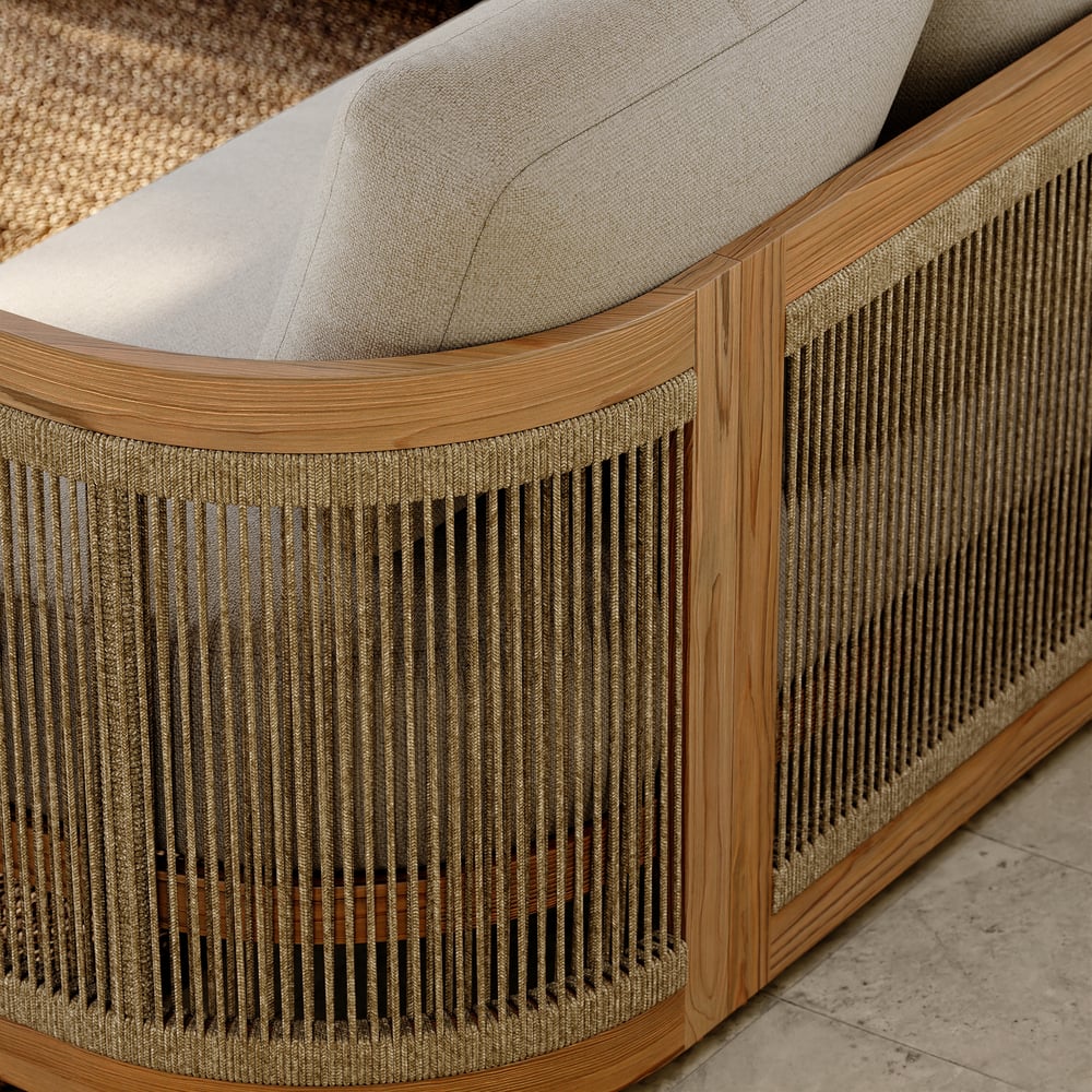 4-Piece Outdoor Teak & Rope Weave Sofa Set with Coffee Table for 6 window image