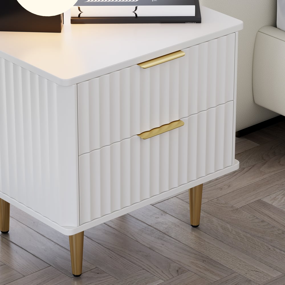 White Nightstand With 2 Drawers - Modern Bedside Table With Metal Knobs, 19.7"W X 15.7"D X 23.6"H