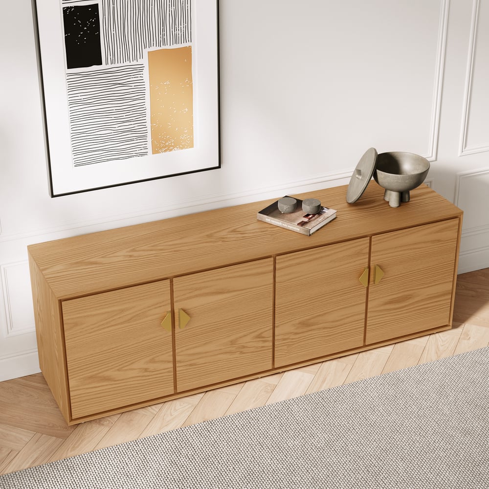 Meuble TV extensible Fero en noyer avec 3 tiroirs (1800 mm à 2800 mm) image de fenêtre