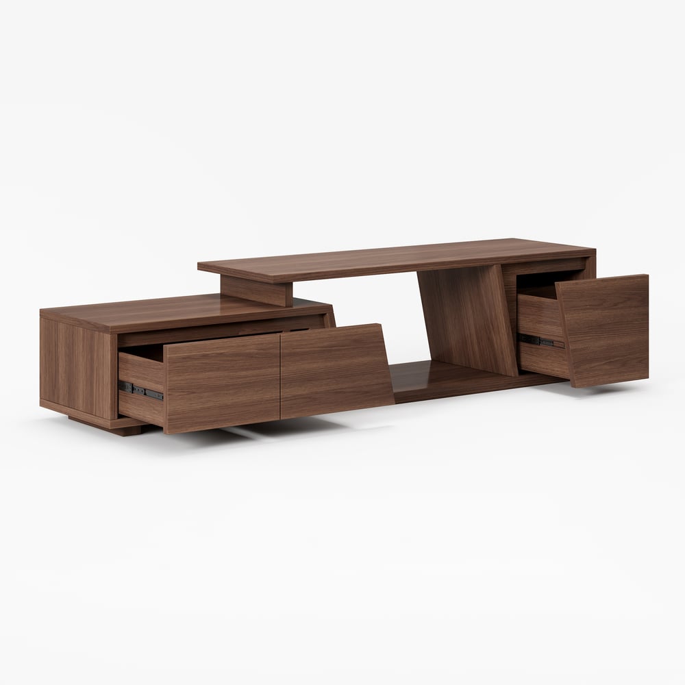 Fero extendable TV cabinet with 3 drawers from 120 cm to 180 cm in walnut color window image