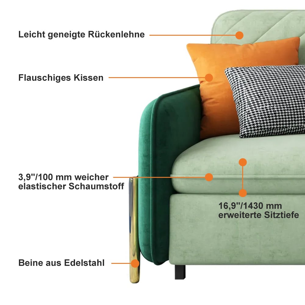 Groene 3-zits uitschuifbare multifunctionele slaapbank van 2000 mm met opbergruimte