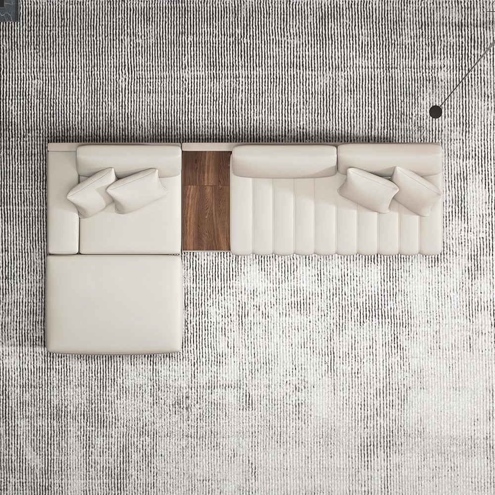 L-Shaped Modular Leather Sectional Sofa Set with Square Coffee Table window image