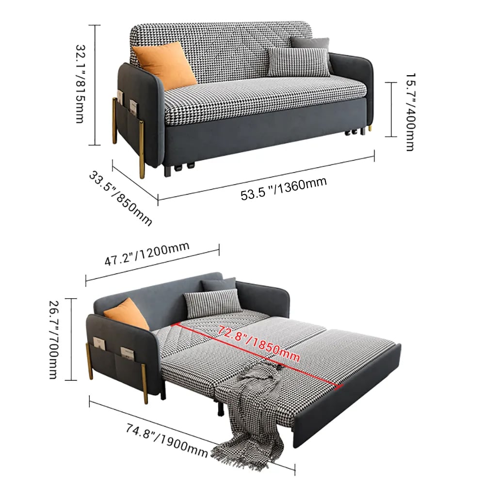 Modern White Lift Top Coffee Table & 1360mm Full Sleeper Deep Gray Upholstered Sofa Bed weights dimensions image