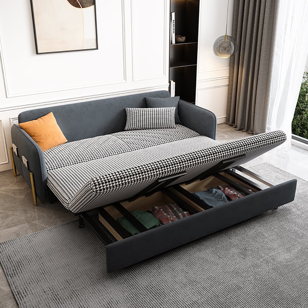 Modern White Lift Top Coffee Table & 1360mm Full Sleeper Deep Gray Upholstered Sofa Bed window image