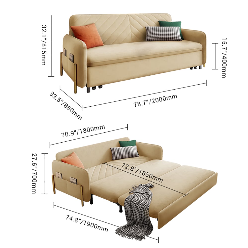 Modern White Lift Top Coffee Table & 2000mm King Sleeper Beige Upholstered Sofa Bed Set weights dimensions image