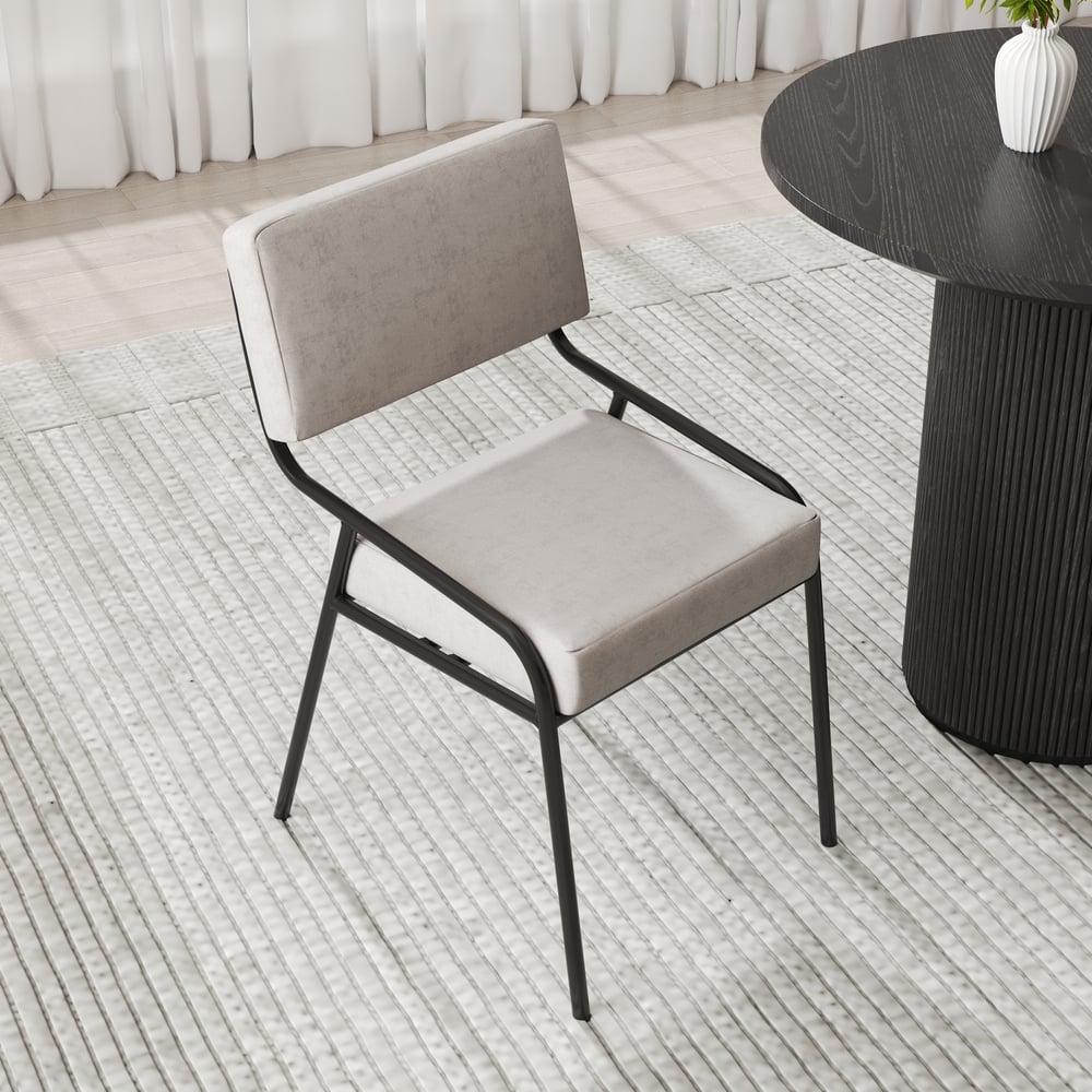 Petite table à manger ronde Japandi et ensemble de 2 chaises de salle à manger rembourrées industrielles en PU blanc image de fenêtre