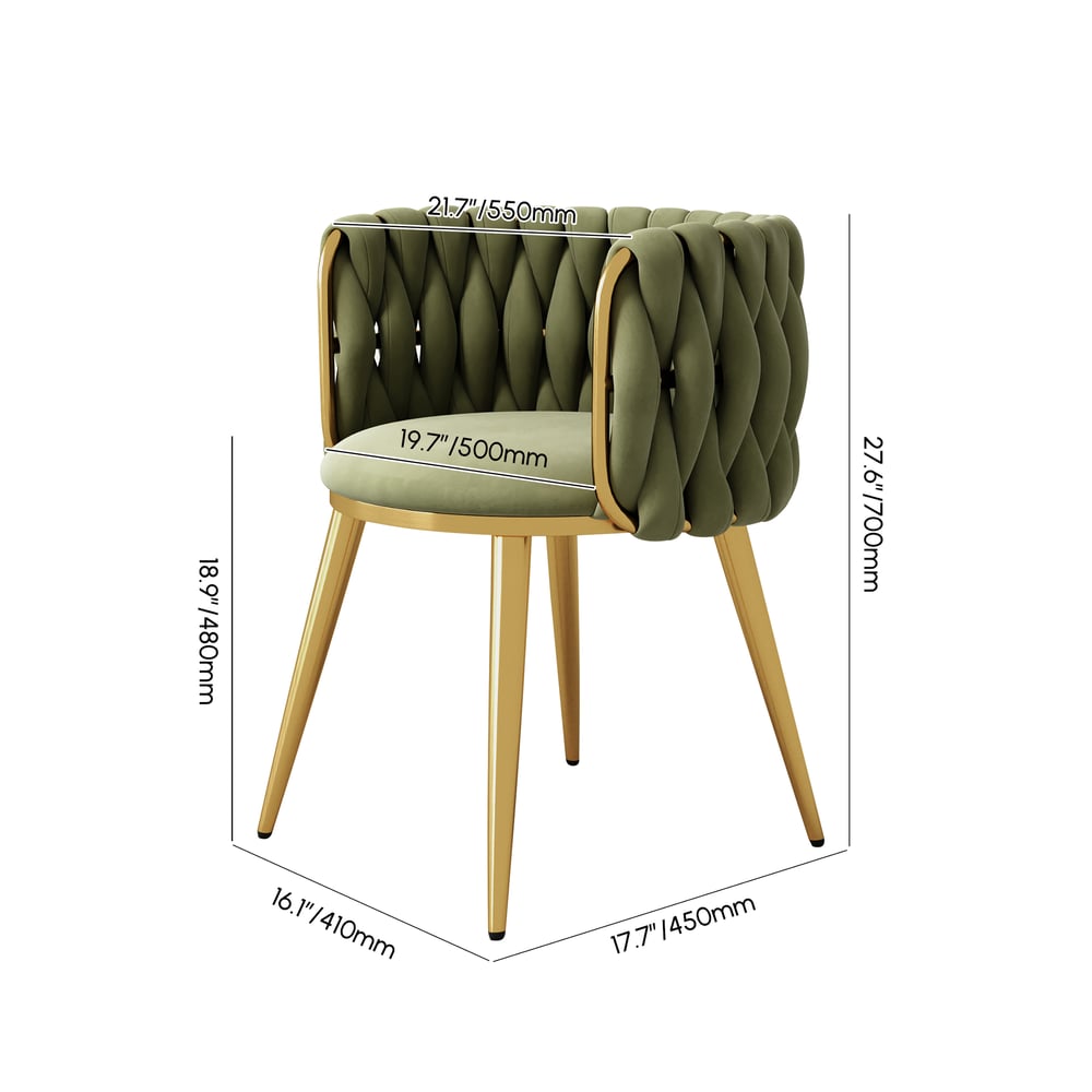 Chaise de salle à manger à dossier tonneau Sweave Nordic Sage Green Fauteuil d'appoint rond avec revêtement en velours Poids, dimensions, image
