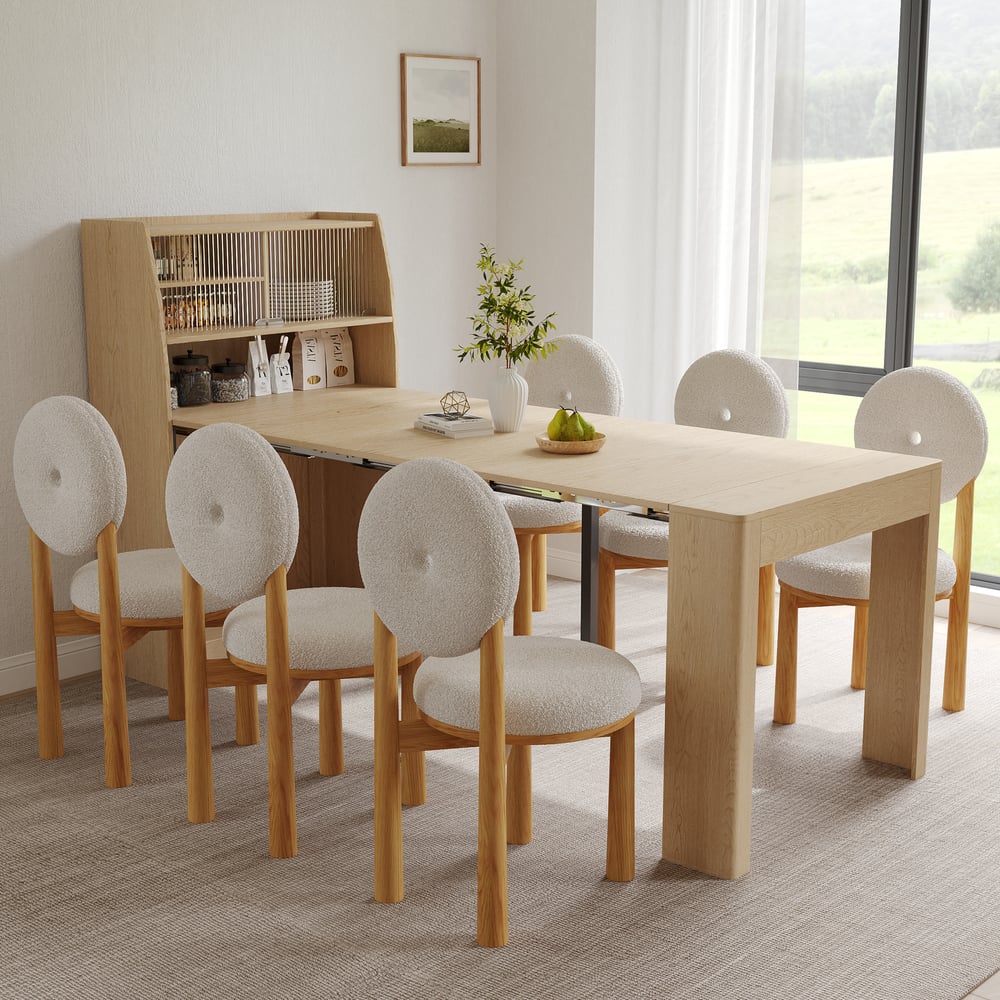 Dining Set 70.9'' Extendable Dining Table Natural with 6 Chairs window image