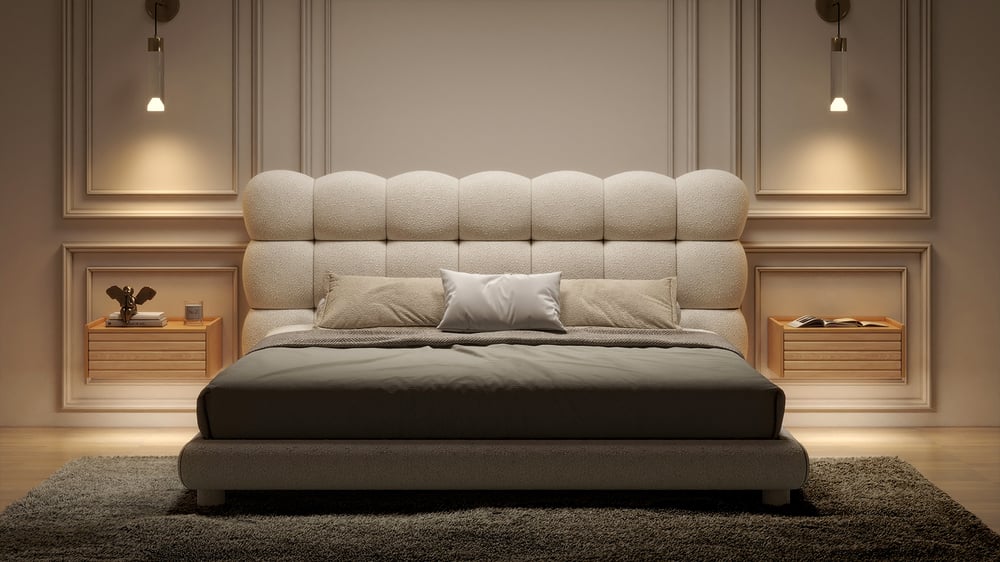 Japanese Style Low Bed Frame Walnut Floor Bed & Floating Wooden Nightstands Set window image