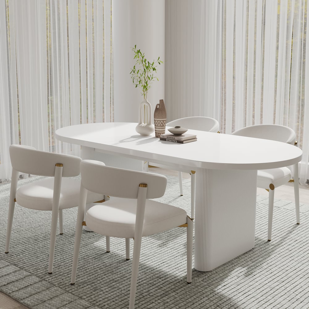 1600mm-2000mm hvidt spisebord og 4 spisestole sæt Vinduebillede