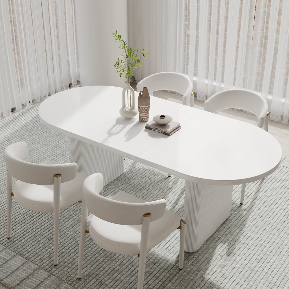 1600mm-2000mm hvidt spisebord og 4 spisestole sæt Vinduebillede