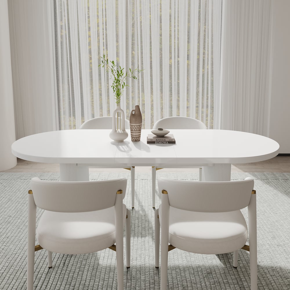 1600mm-2000mm hvidt spisebord og 4 spisestole sæt Vinduebillede