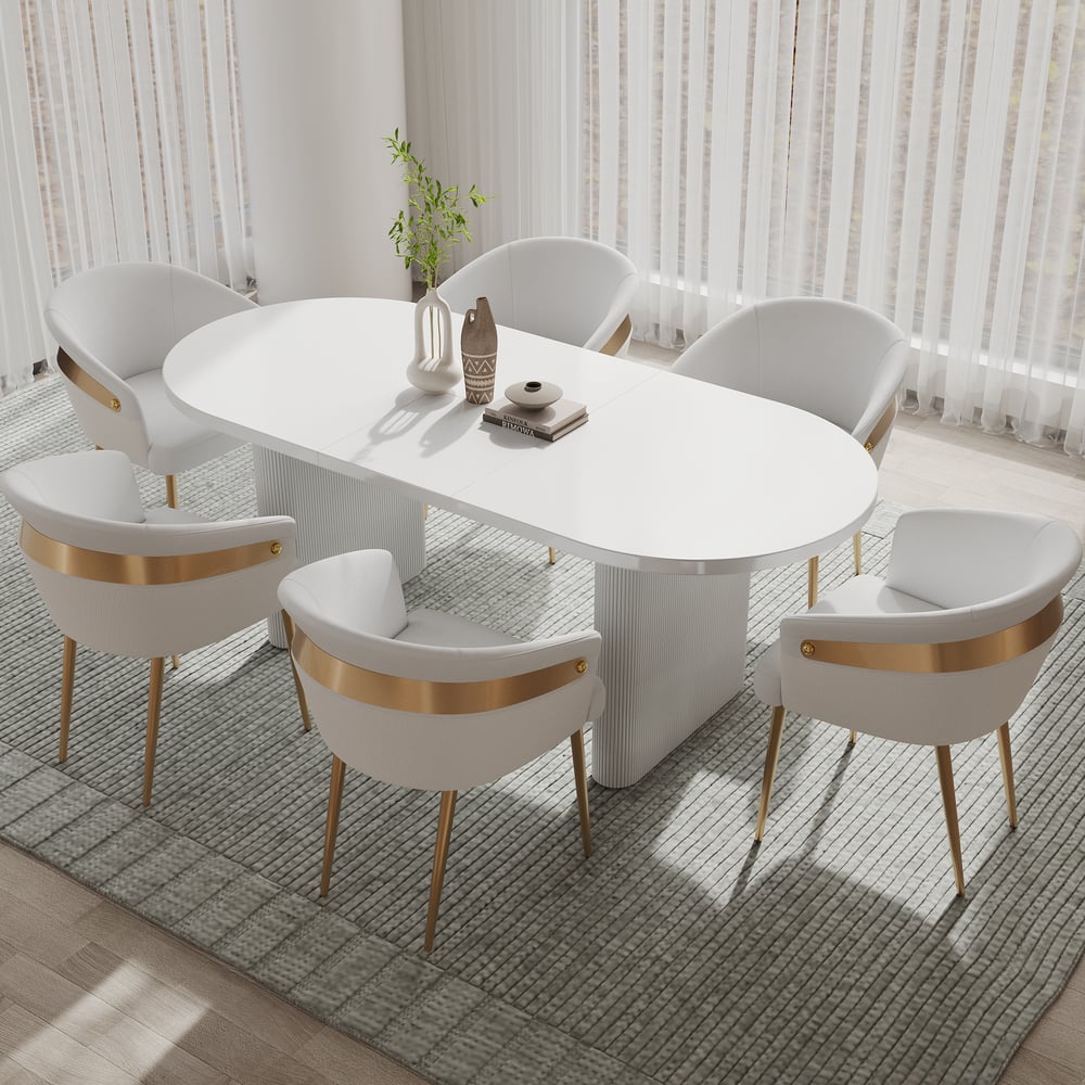 1600mm-2000mm White Dining Table & 6 Dining Chairs Set window image