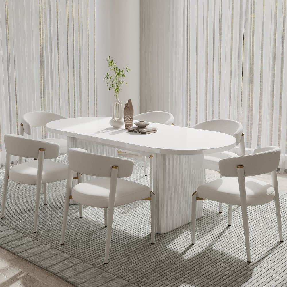 Set de mesa de comedor blanca de 1600 mm a 2000 mm y 6 sillas de comedor Imagen de ventana