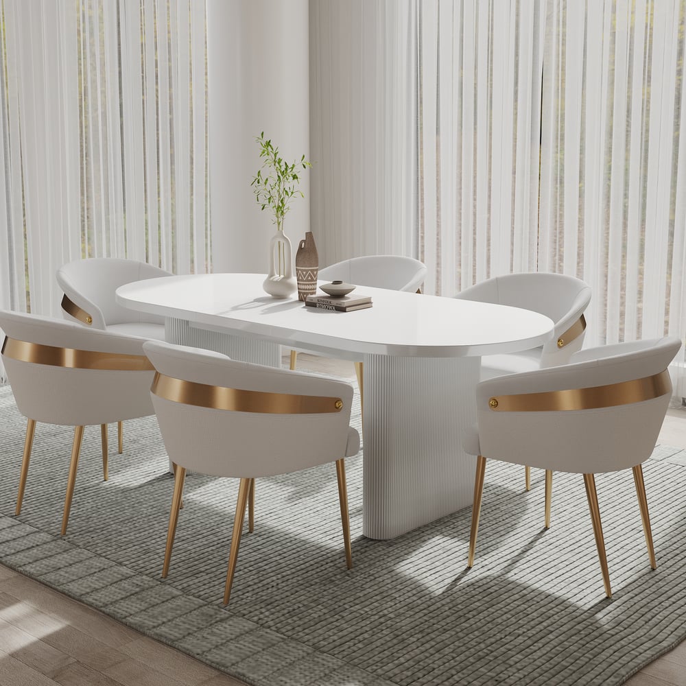 1600mm-2000mm White Dining Table & 6 Dining Chairs Set window image