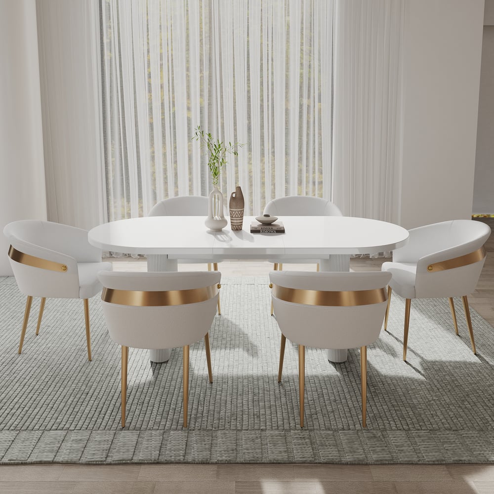 1600mm-2000mm White Dining Table & 6 Dining Chairs Set window image