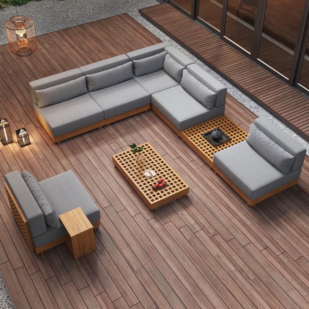 Free Shipping on 9-Piece Premium Teak Modular L-Shaped Outdoor ...