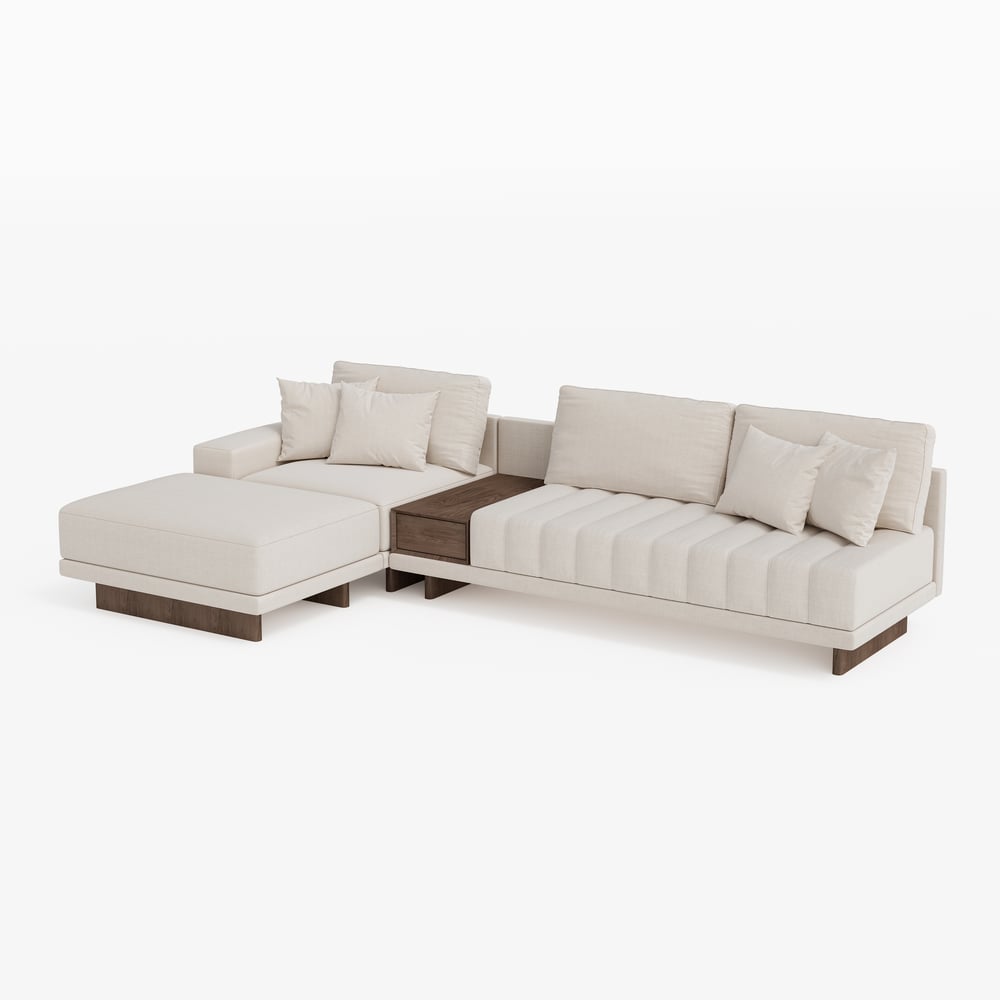 3200mm L-Shaped Modular Cotton & Linen Sectional with Chaise & Ottoman & Coffee Table window image