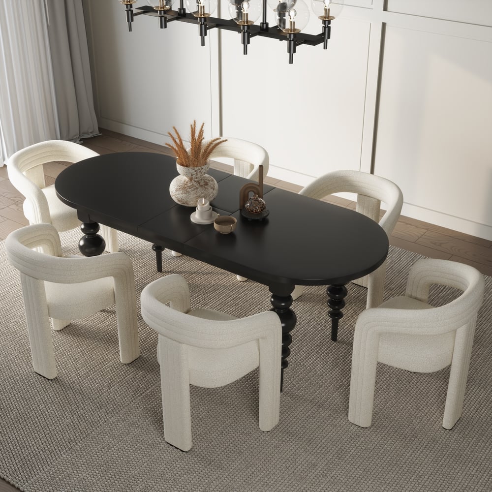 Dining Set 67"-79" Extendable Dining Table Black with 6 Chairs window image